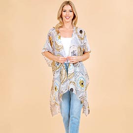Lightweight Abstract Geometric Pattern Open Front Kimono Poncho