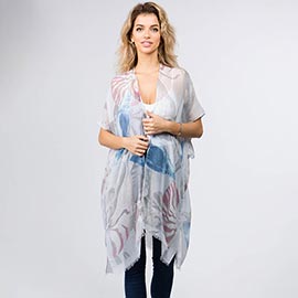 Abstract Pattern Sheer Kimono Wrap Poncho