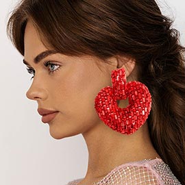 Cylinder Stone Embellished Heart Clip On Earrings