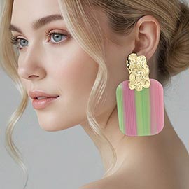 Oversized Patterned Celluloid Acetate Plate Accent Door Knocker Earrings