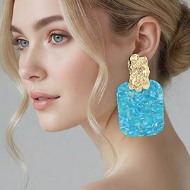 Oversized Patterned Celluloid Acetate Plate Accent Door Knocker Earrings