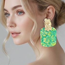 Oversized Patterned Celluloid Acetate Plate Accent Door Knocker Earrings