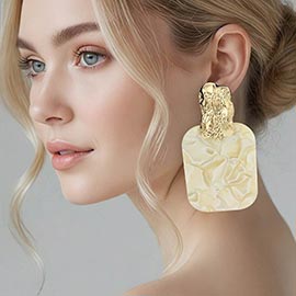 Oversized Patterned Celluloid Acetate Plate Accent Door Knocker Earrings