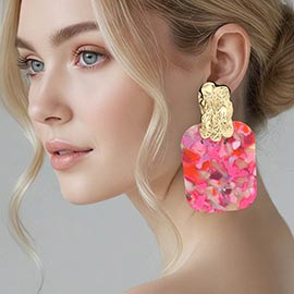 Oversized Patterned Celluloid Acetate Plate Accent Door Knocker Earrings