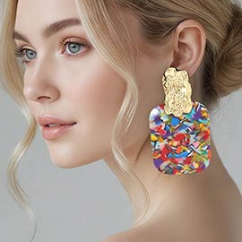 Oversized Patterned Celluloid Acetate Plate Accent Door Knocker Earrings
