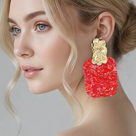 Oversized Patterned Celluloid Acetate Plate Accent Door Knocker Earrings