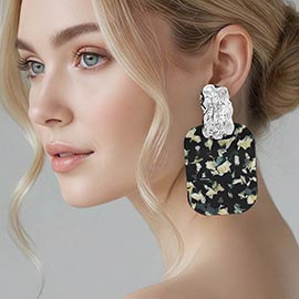 Oversized Patterned Celluloid Acetate Plate Accent Door Knocker Earrings