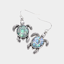 Abalone Stone Antique Metal Turtle Earrings