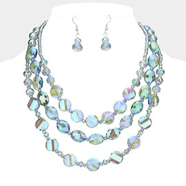 Lucite Round Beaded Triple Layered Bib Necklace