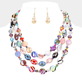 Lucite Round Beaded Triple Layered Bib Necklace