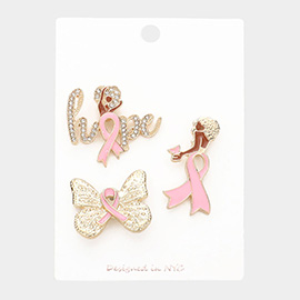3PCS - Pink Ribbon Pointed Hope Message Afro Girl Butterfly Lapel Mini Pin Brooches