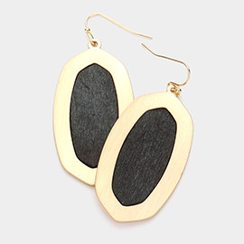 Wood Centered Hexagon Dangle Earrings