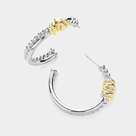 14K Gold Plated Two Tone Textured Hoop Earrings