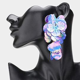 Oversized Sequin Beaded Gathering Flower Earrings