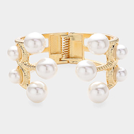 Pearl Tip Pointed Hinged Cuff Bracelet