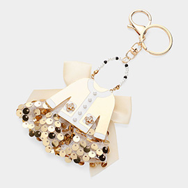 Resin Jacket Pointed Sequin Bow Keychain