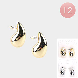 12Pairs - Metal Teardrop Earrings