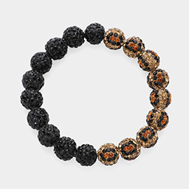 Leopard Shamballa Ball Beaded Pointed Stretch Bracelet