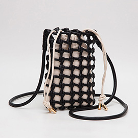 Faux Leather Mini Woven Crossbody Bag