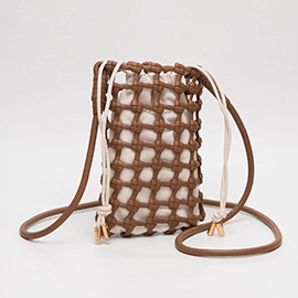 Faux Leather Mini Woven Crossbody Bag