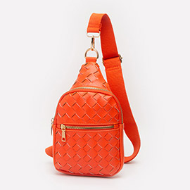 Faux Braided Leather Sling Bag