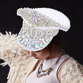 Pearl BRIDE Message Accented Stone Cluster Sequin Bling Hat