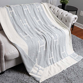 Initial H Patterned Reversible Throw Blanket